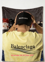 Balenciaga Wave Logo Print Flannel Sofa Throw Blanket BA423